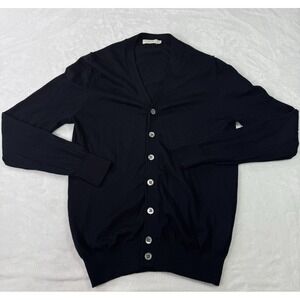 SUITSUPPLY Cardigan Sweater Men's Small Blue 100% Fine Merino Wool Button Up